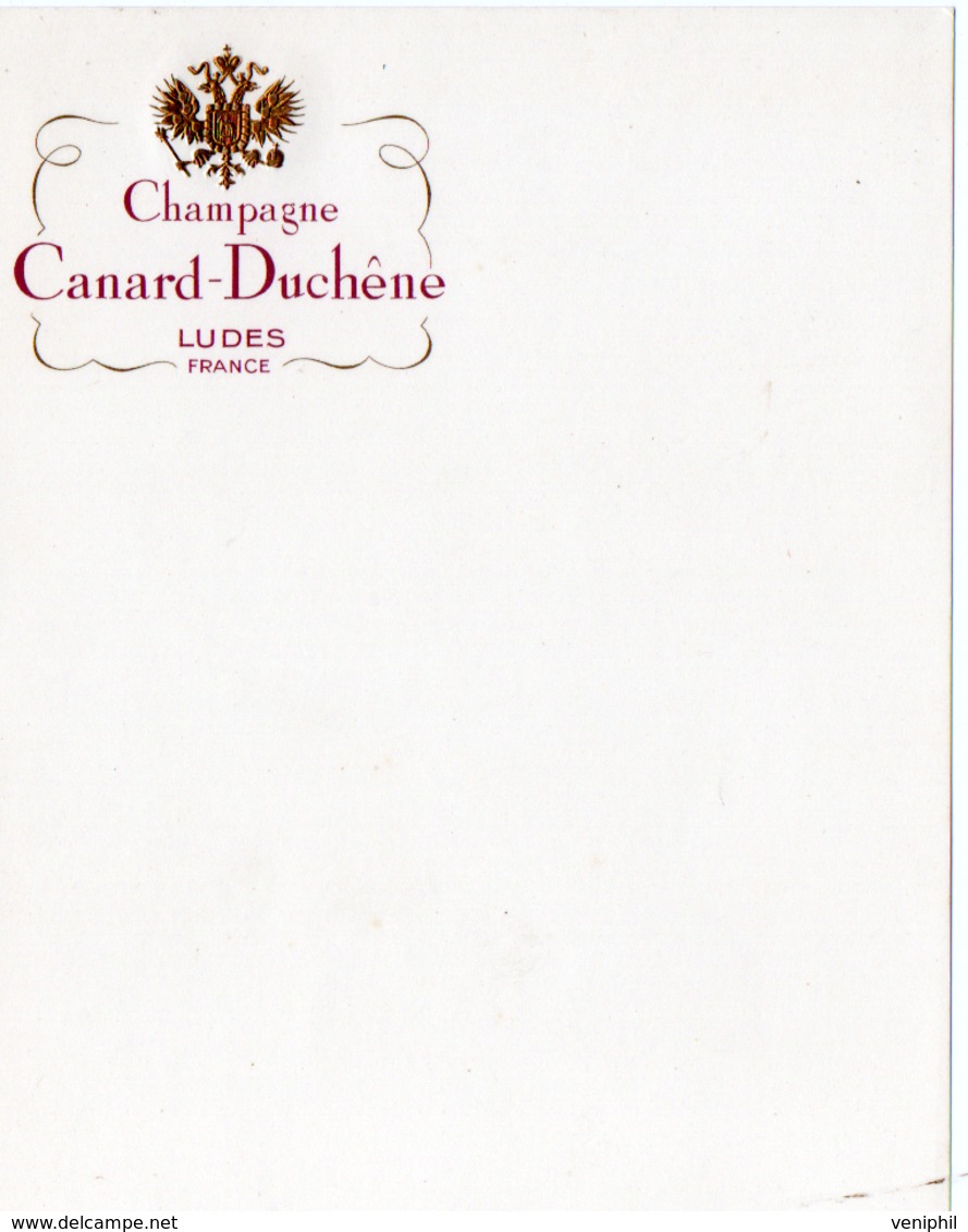 LOT DE 5 MENUS ILLUSTRES " CHAMPAGNE CANARD - DUCHENE- LUDES - Menus