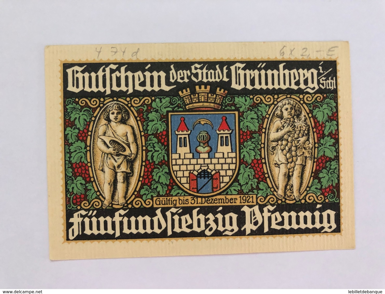 Allemagne Notgeld Grunberg 75 Pfennig - Collections