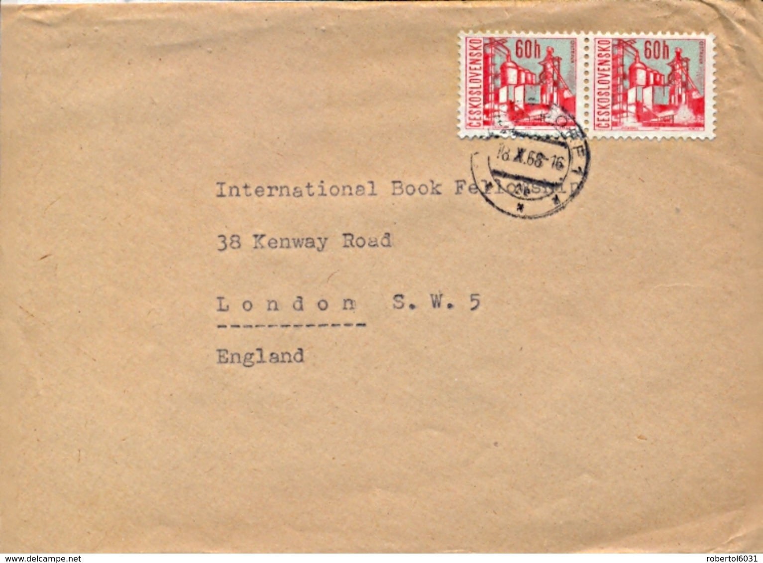 Czechoslovakia 1968 Cover To Great Britain With 2 X 60 H. Ostrava Metallurgical Plant - Fabbriche E Imprese