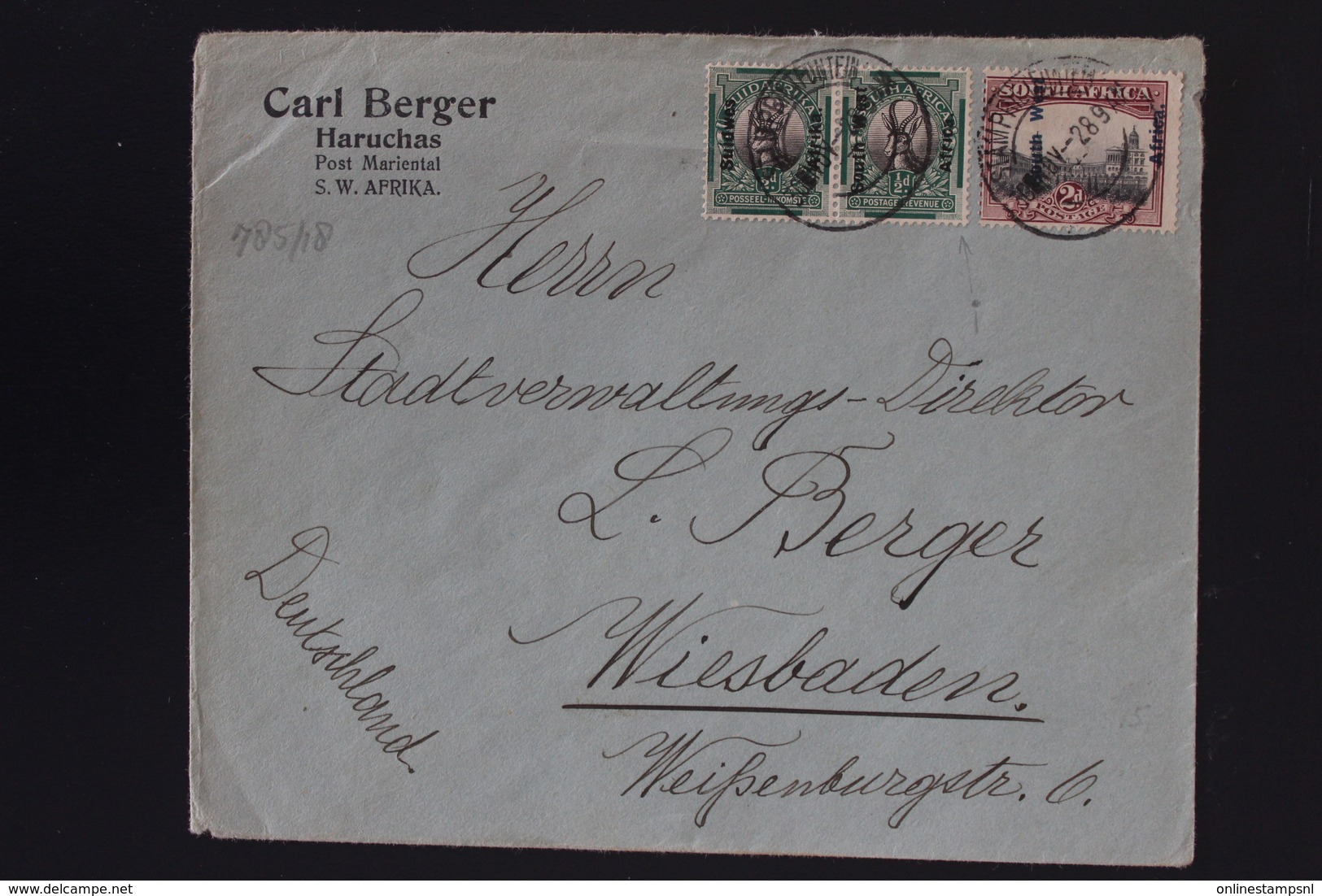 South West Africa Cover Stamprietfontein To Wiesbaden, 30-11-28 Pair 1/2 D - South West Africa (1923-1990)