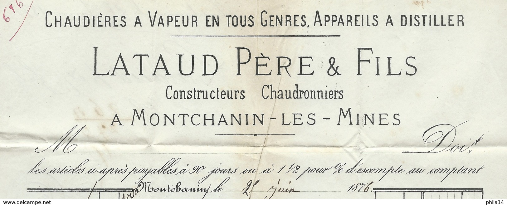 N° 60 BLEU CERES SUR LETTRE / MONTCHANIN LES MINES POUR EPINAC / 1876 / CHAUDIERE A VAPEUR LATAUD - 1849-1876: Période Classique