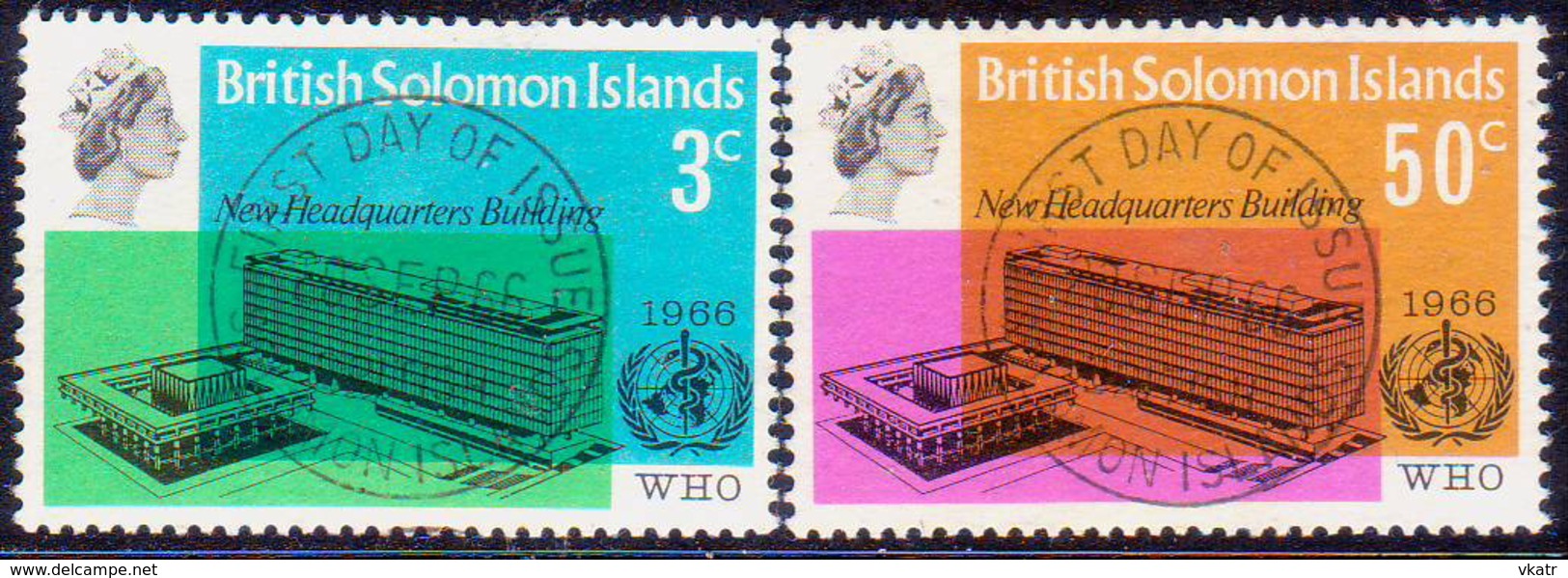 BRITISH SOLOMON ISLANDS 1966 SG #155-56 Compl.set Used WHO Headquarters - British Solomon Islands (...-1978)