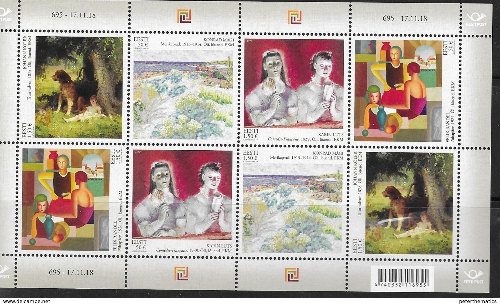 ESTONIA , 2018, MNH, ART, PAINTING, CLASSICS OF ESTONIAN PAINTING, JOHANN KÖLER,  DOGS, SHEETLET OF 2 SETS, HIGH FV - Other & Unclassified