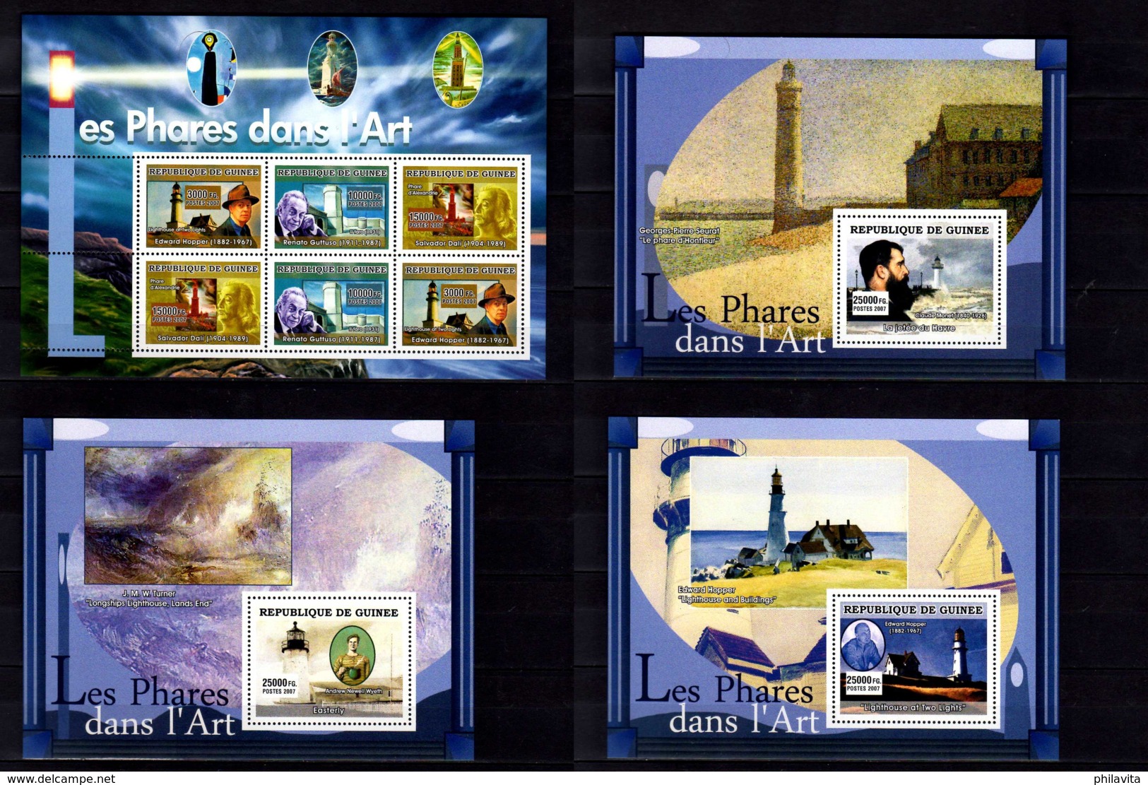 2007 Guinea - LIghthouses In Works Of Art - Full Set 3MS + SS MNH** MI 4821 - 4823 B 1257-59 Dali, Monet, Guttuso (kk) - Leuchttürme