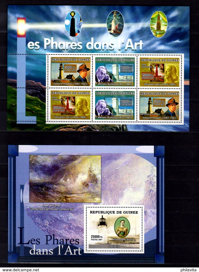 2007 Guinea - LIghthouses In Works Of Art - Full Set 3MS + SS MNH** MI 4821 - 4823 B 1257-59 Dali, Monet, Guttuso (kk) - Leuchttürme