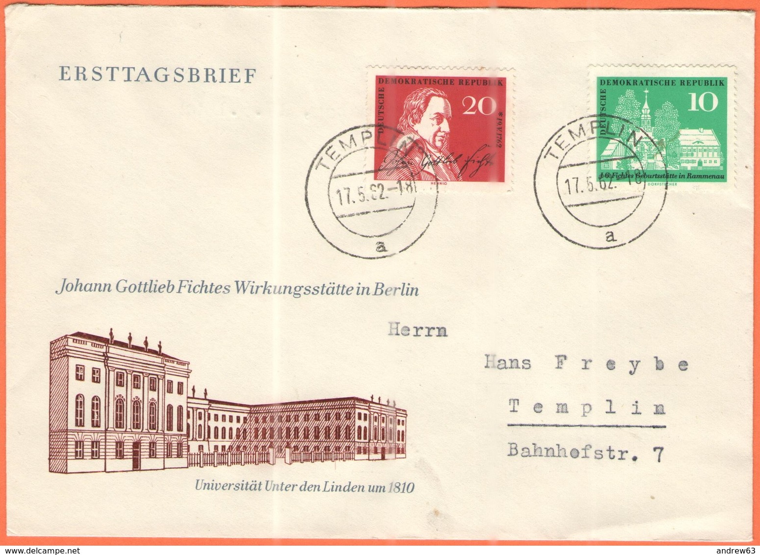 GERMANIA - GERMANY - Deutschland - ALLEMAGNE - DDR - 1962 - 200. Geburtstag Johann Gottlieb Fichte - FDC - Viaggiata Da - Other & Unclassified