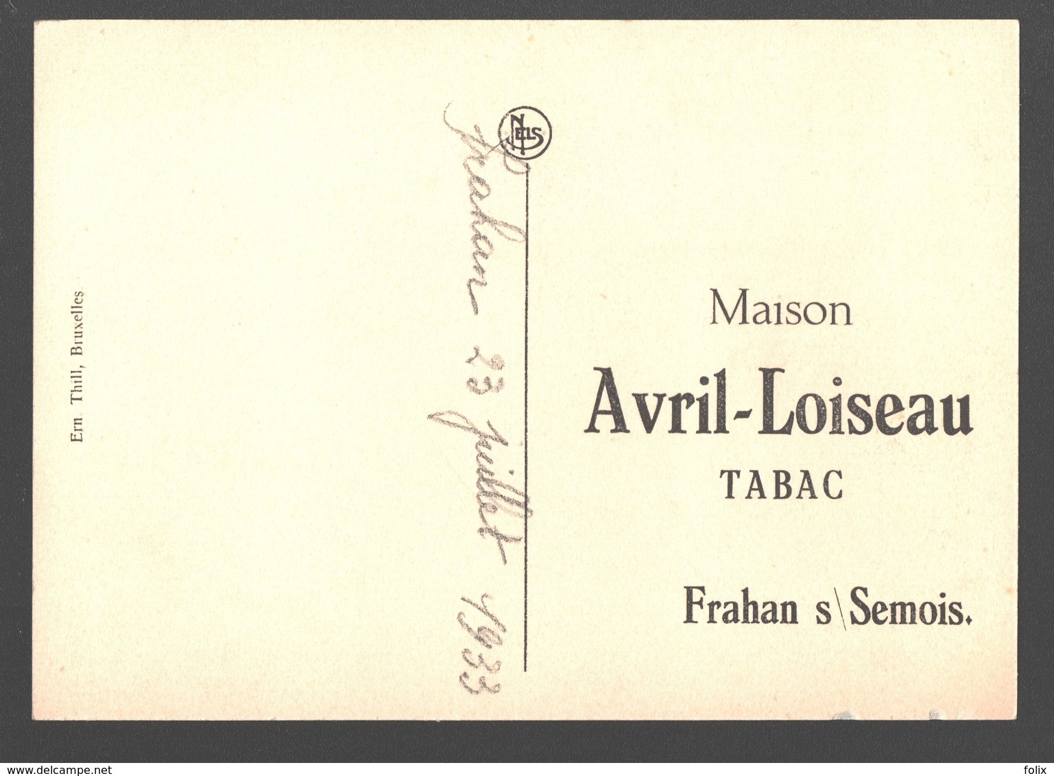 Frahan - La Merveille De La Semois - Publicité Maison Avril-Loiseau Tabac - Bouillon