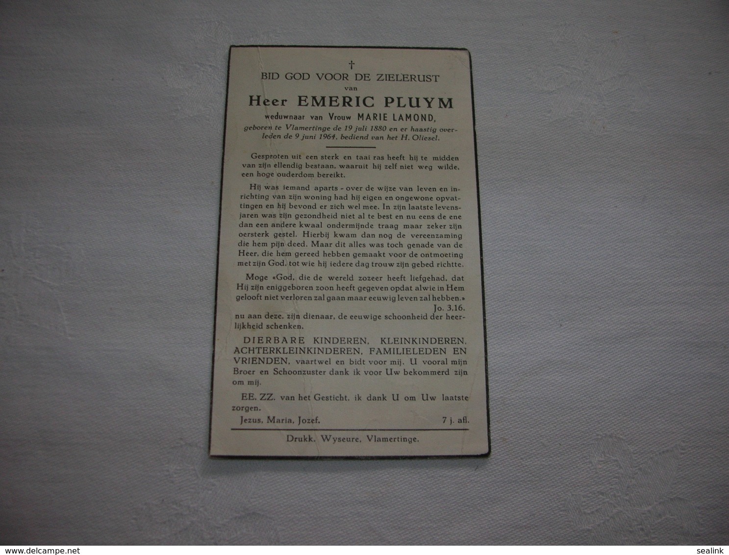 Emeric Pluym (Vlamertinge 1880-Vlamertinge 1964);Lamond - Devotieprenten