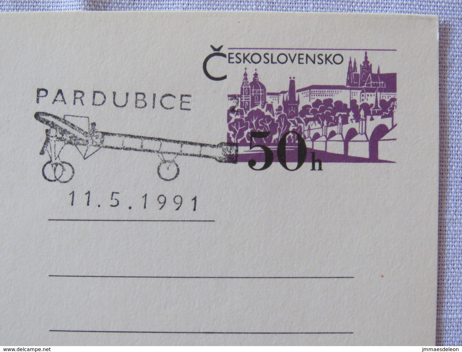 Czechoslovakia 1991 FDC Stationery Postcard - Plane Cancel - Bridge - Pardubice - Covers & Documents