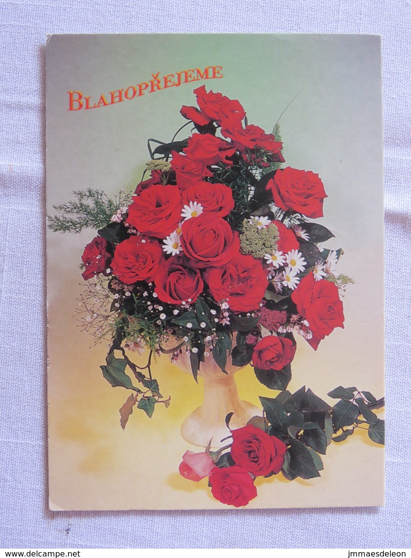 Czech Rep. 2002 Postcard "flowers Roses" Praha To Lanskroun - Flower - EMS Slogan - Lettres & Documents