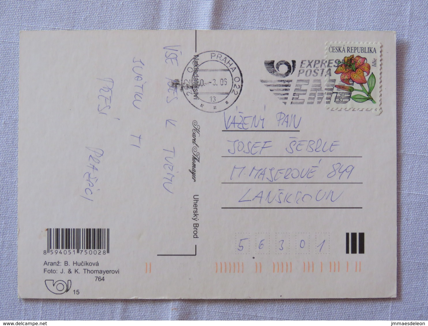 Czech Rep. 2002 Postcard "flowers Roses" Praha To Lanskroun - Flower - EMS Slogan - Lettres & Documents