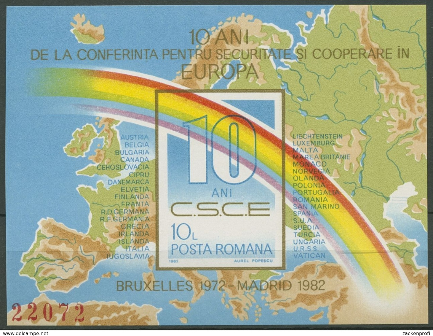 Rumänien 1982 10 Jahre KSZE Regenbogen Block 190 Postfrisch (C91996) - Blocks & Kleinbögen