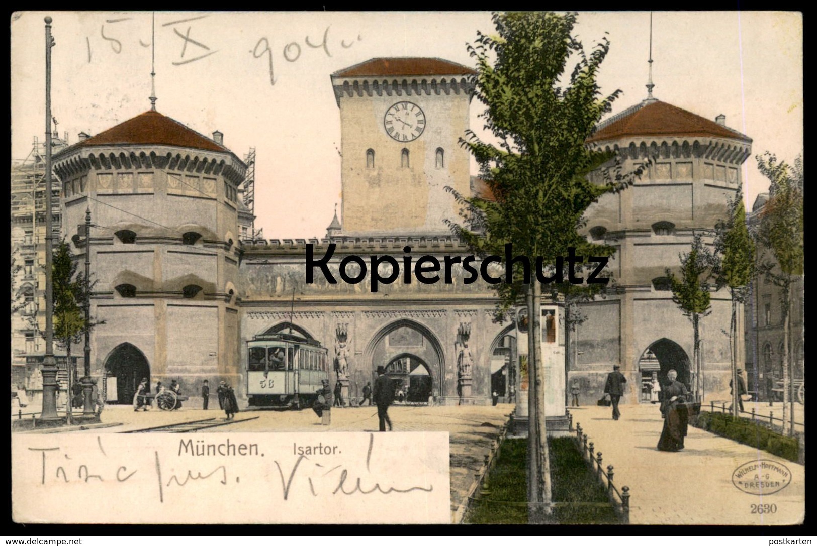 ALTE POSTKARTE MÜNCHEN ISARTOR STRASSENBAHN Tram Tramway Stempel Bahnpost Bayern Ansichtskarte Postcard Cpa AK - Strassenbahnen