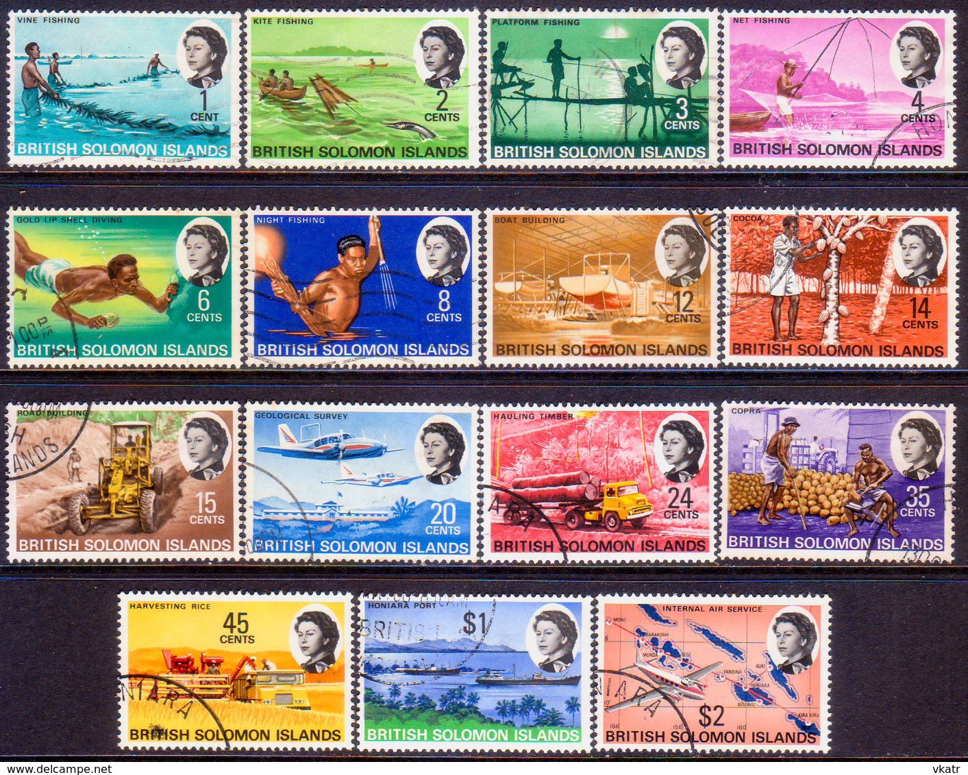 BRITISH SOLOMON ISLANDS 1968 SG #166-80 Compl.set Used On Chalk-surfaced Paper - British Solomon Islands (...-1978)