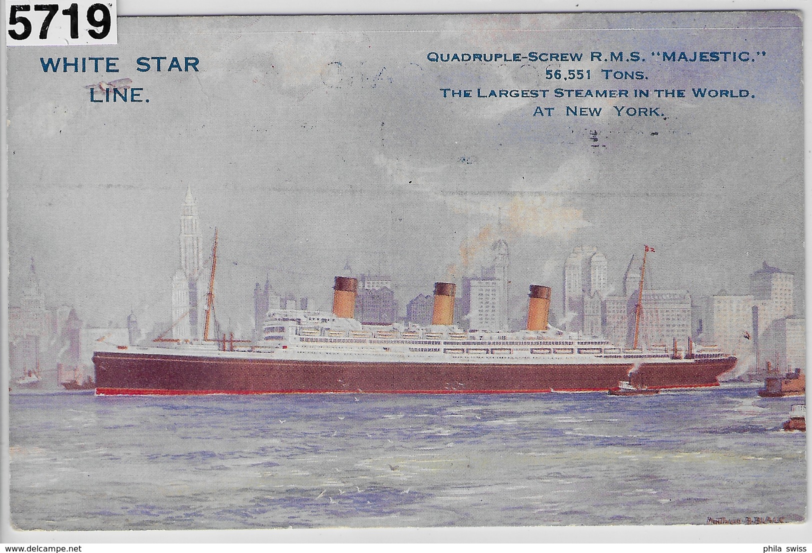 White Star Line - R.M.S. Majestic At New York To Zurich - Dampfer