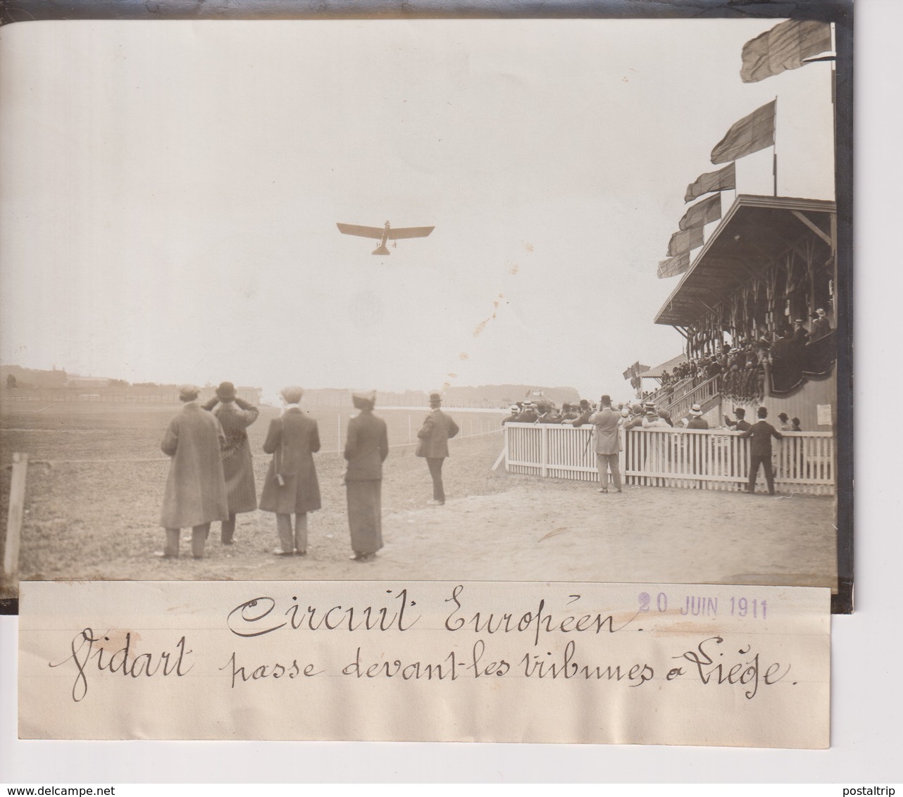 CIRCUIT EUROPÉEN VIDART PASSE DEVANT LES TRIBUNES A LIEGE   18*13CM Maurice-Louis BRANGER PARÍS (1874-1950) - Aviación