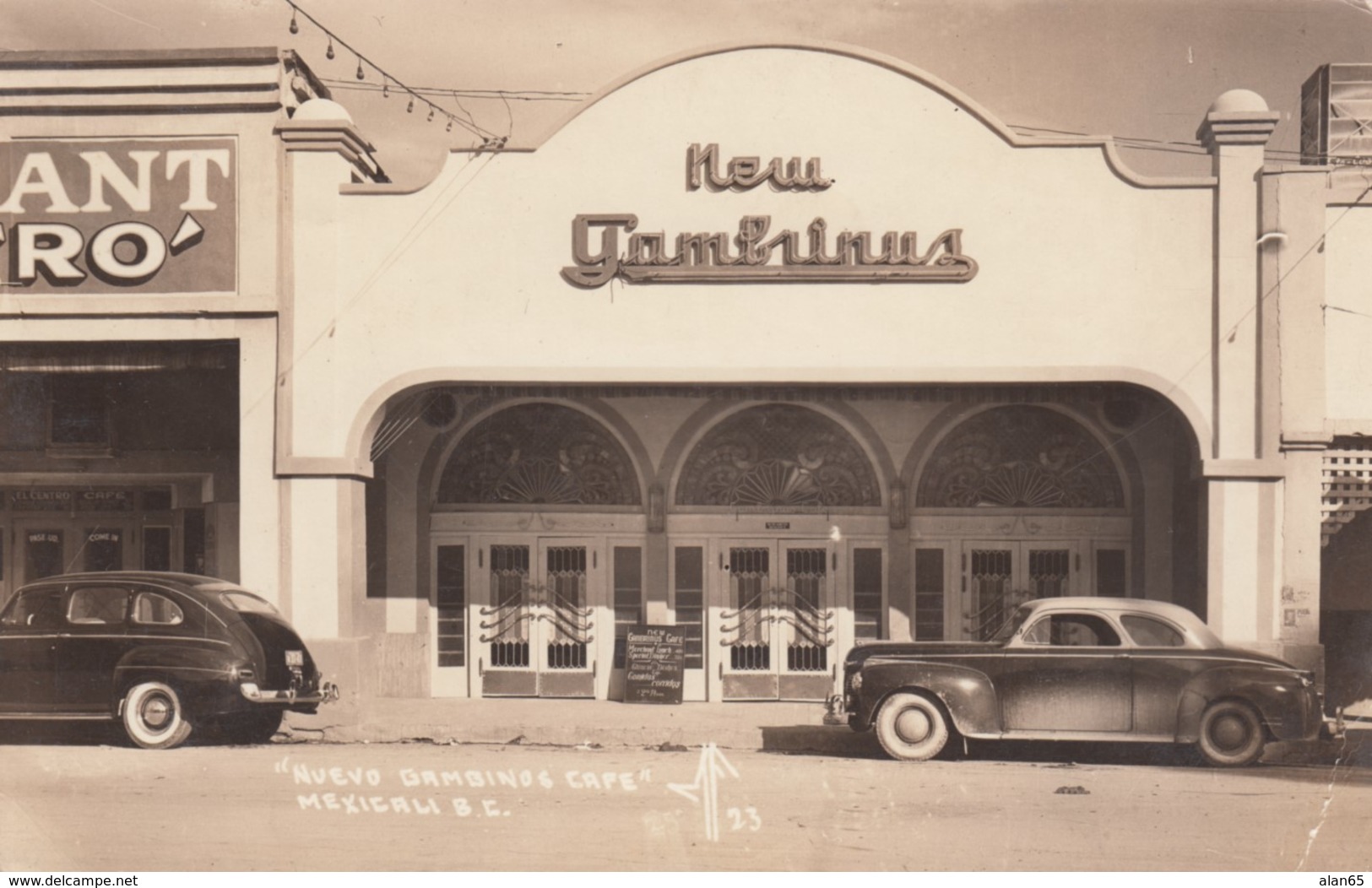 Mexicali (Baja California) Mexico, New Gambinos Cafe Exterior View, Auto, C1940s/50s Vintage Real Photo Postcard - Mexico