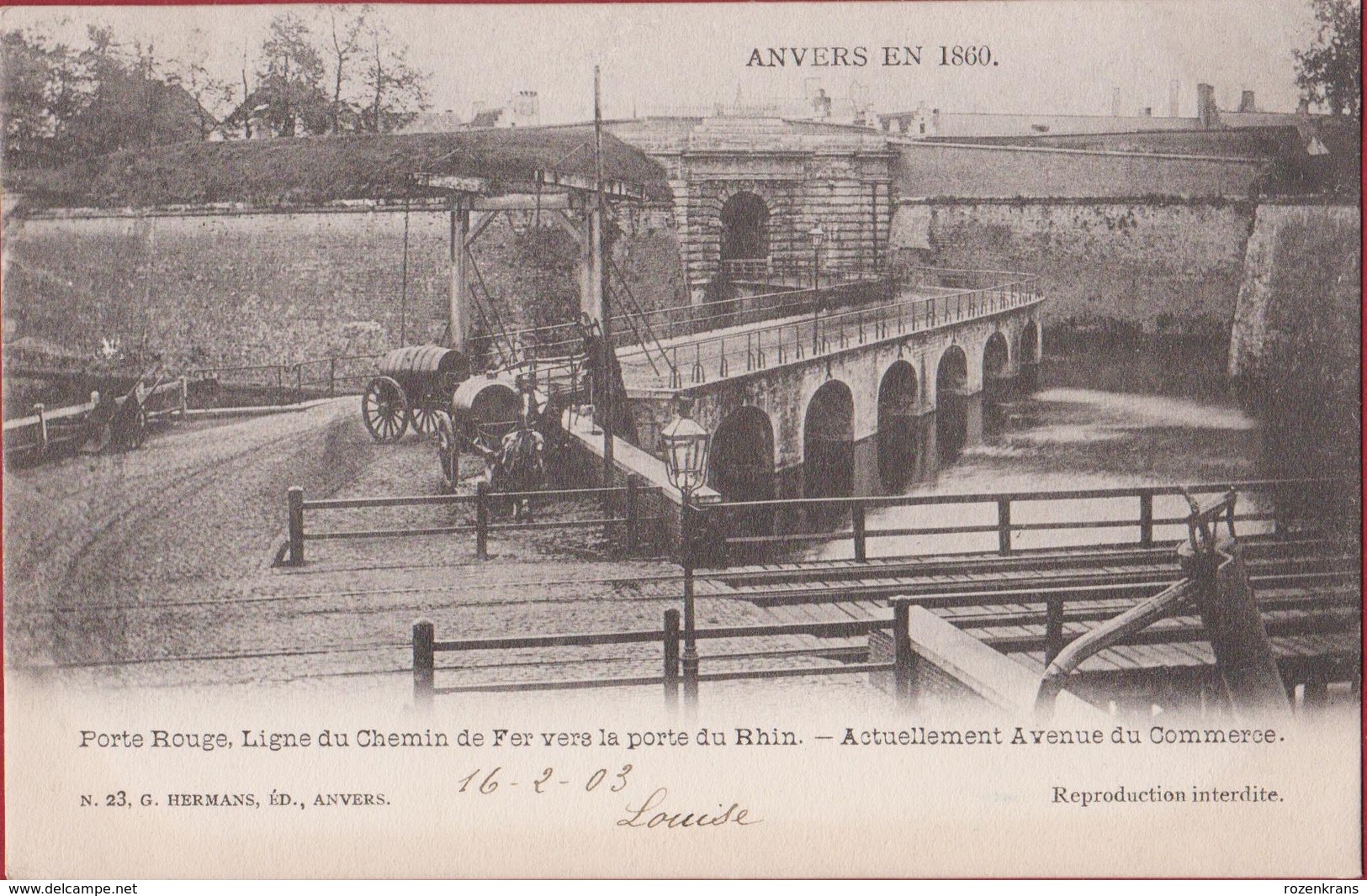 Spaanse Omwalling ANVERS EN 1860 Porte Rouge Ligne Du Chemin De Fer Vers La Porte Du Rhin (zeer Goede Staat) Antwerpen - Antwerpen