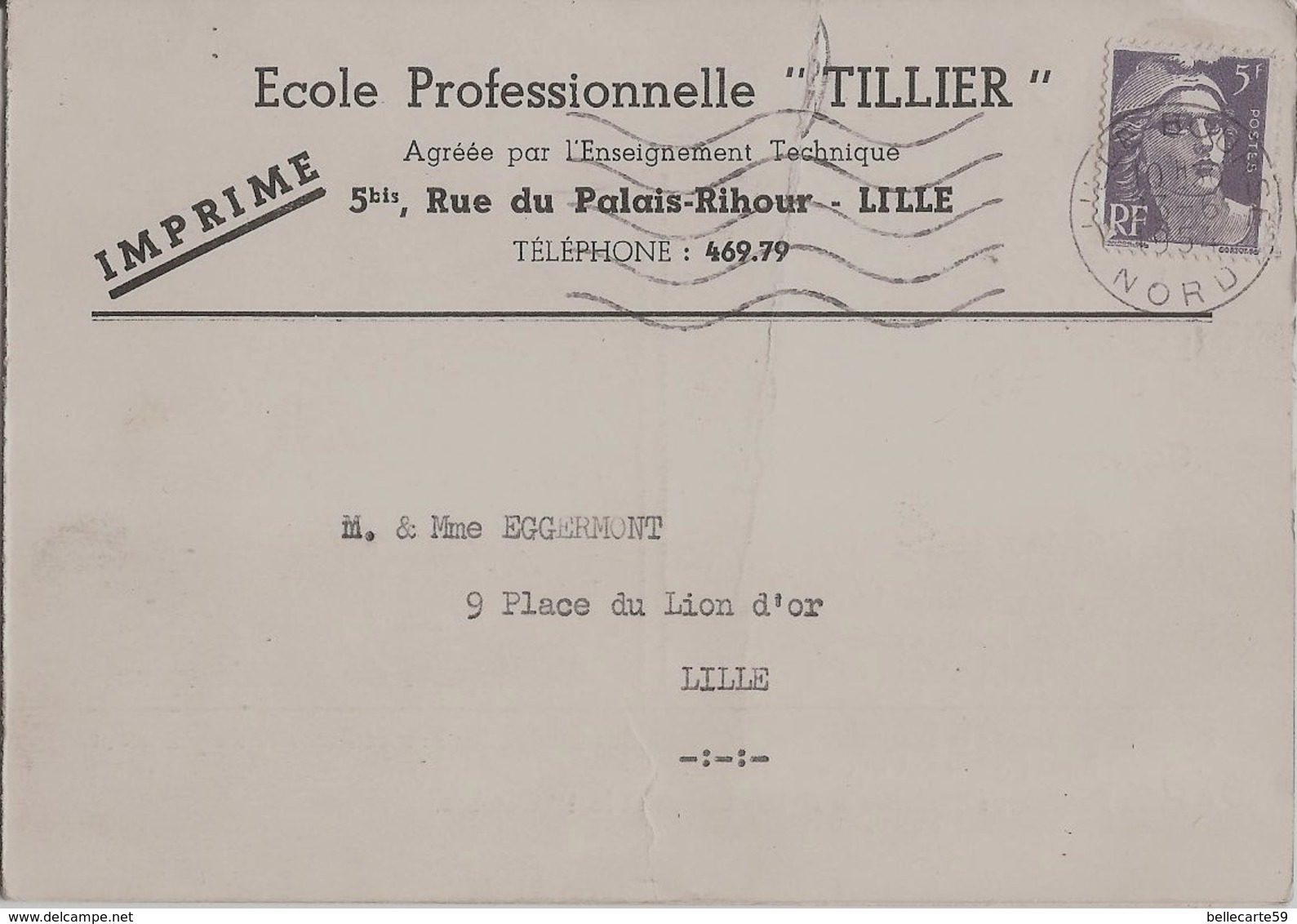 59 LILLE - ECOLE PROFESSIONNELLE " TILLIER" Carte Double - Lille