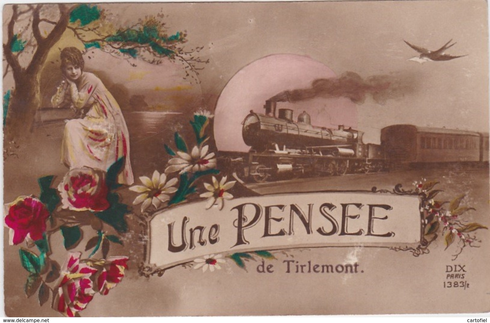 TIENEN-TIRLEMONT-UNE PENSEE-STOOMTREIN-VERZONDEN KAART-2 ZEGELS ALBERT 5 CENT-1923-NAAR GENT-ZIE DE 2 SCANS-MOOI ! ! ! - Tienen