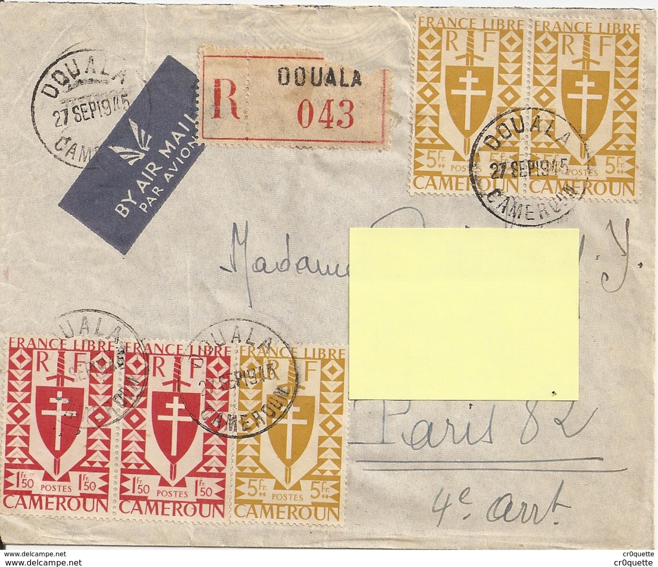 CAMEROUN DOUALA 1945 - ENVELOPPE TIMBREE Pour FRANCE - Lettres & Documents