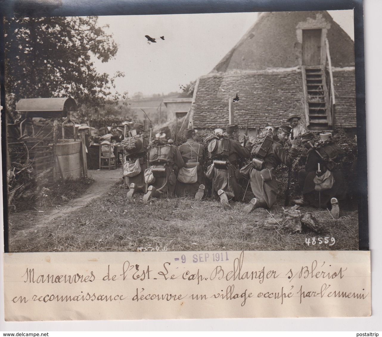 MANOEUVRES DE L'EST CAPTAIN BELLANGER BLERIOT RECONNAISSANCE VILLAGE OC 18*13CM Maurice-Louis BRANGER PARÍS (1874-1950) - Aviación