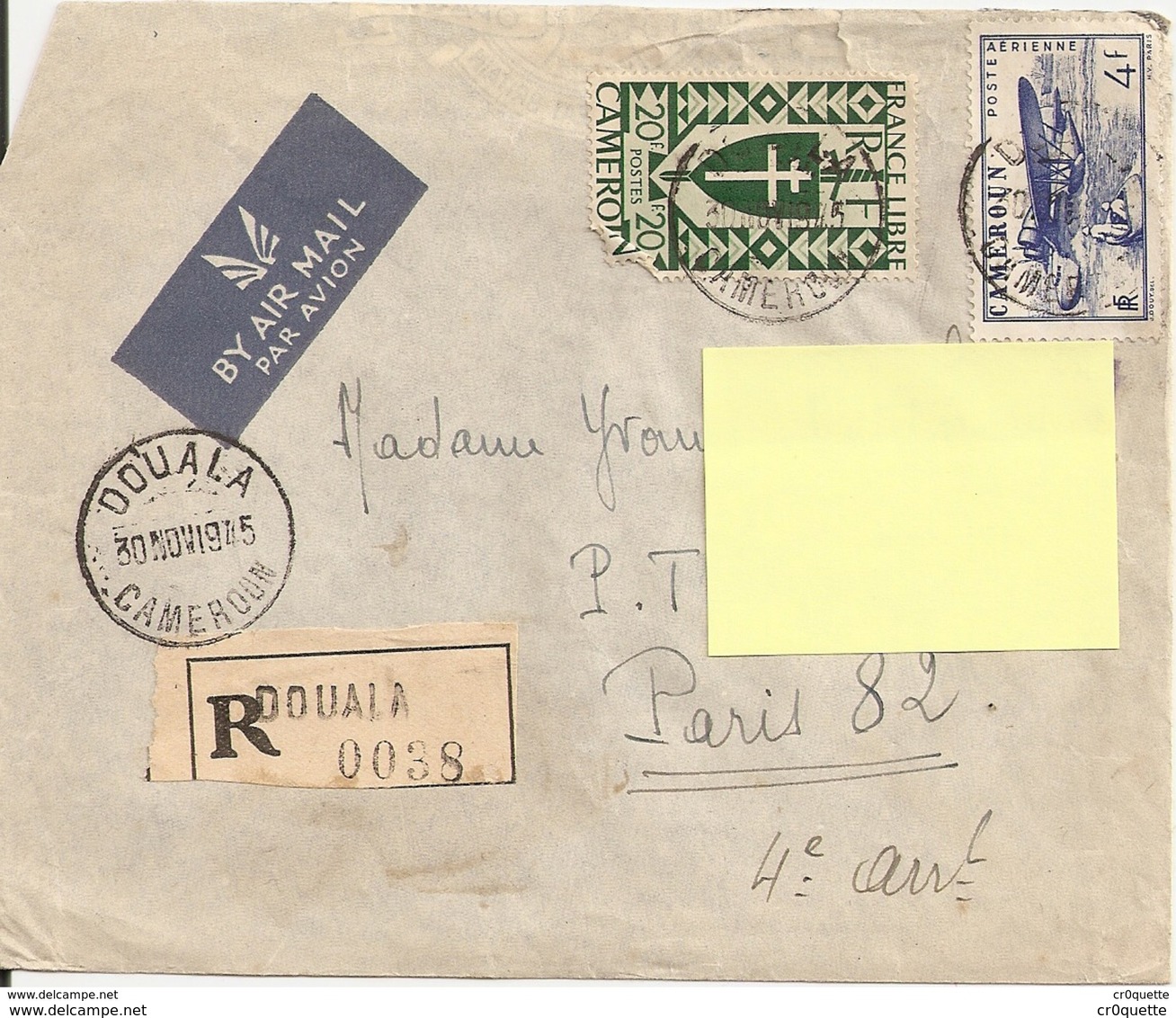 CAMEROUN DOUALA 1945 - ENVELOPPE TIMBREE Pour FRANCE - Covers & Documents