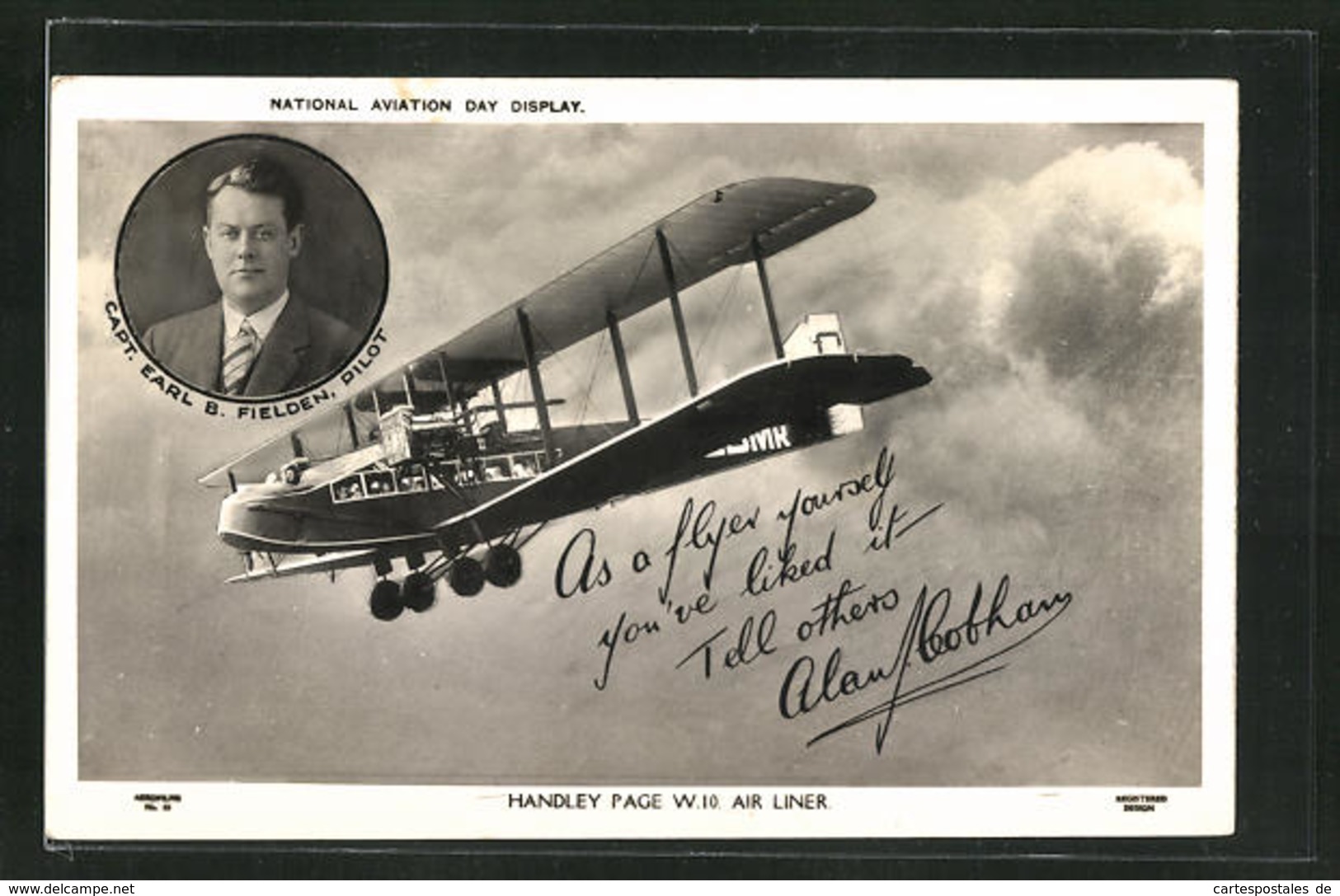 AK Handley Page W.10 Air Liner, Pilot Capt. Earl B. Fielden - Other & Unclassified