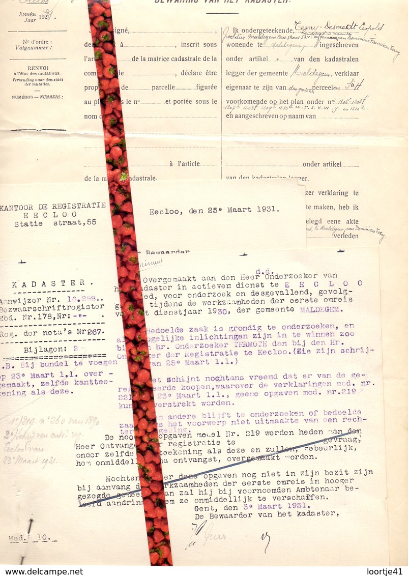 Brief Lettre - Uittreksel Kadaster Ivm Eigendommen Leopold Terny  Te Maldegem - 1931 + Plan Deel Wijk Akkers - Sin Clasificación