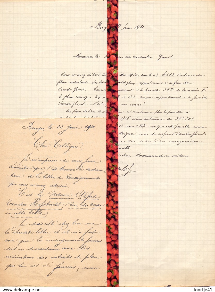 Brief Lettre - Notaris Vander Hofstadt Brugge - Naar Kadaster 1921 Ivm Gronden Familie Van Der Ghinst Maldegem - Non Classés
