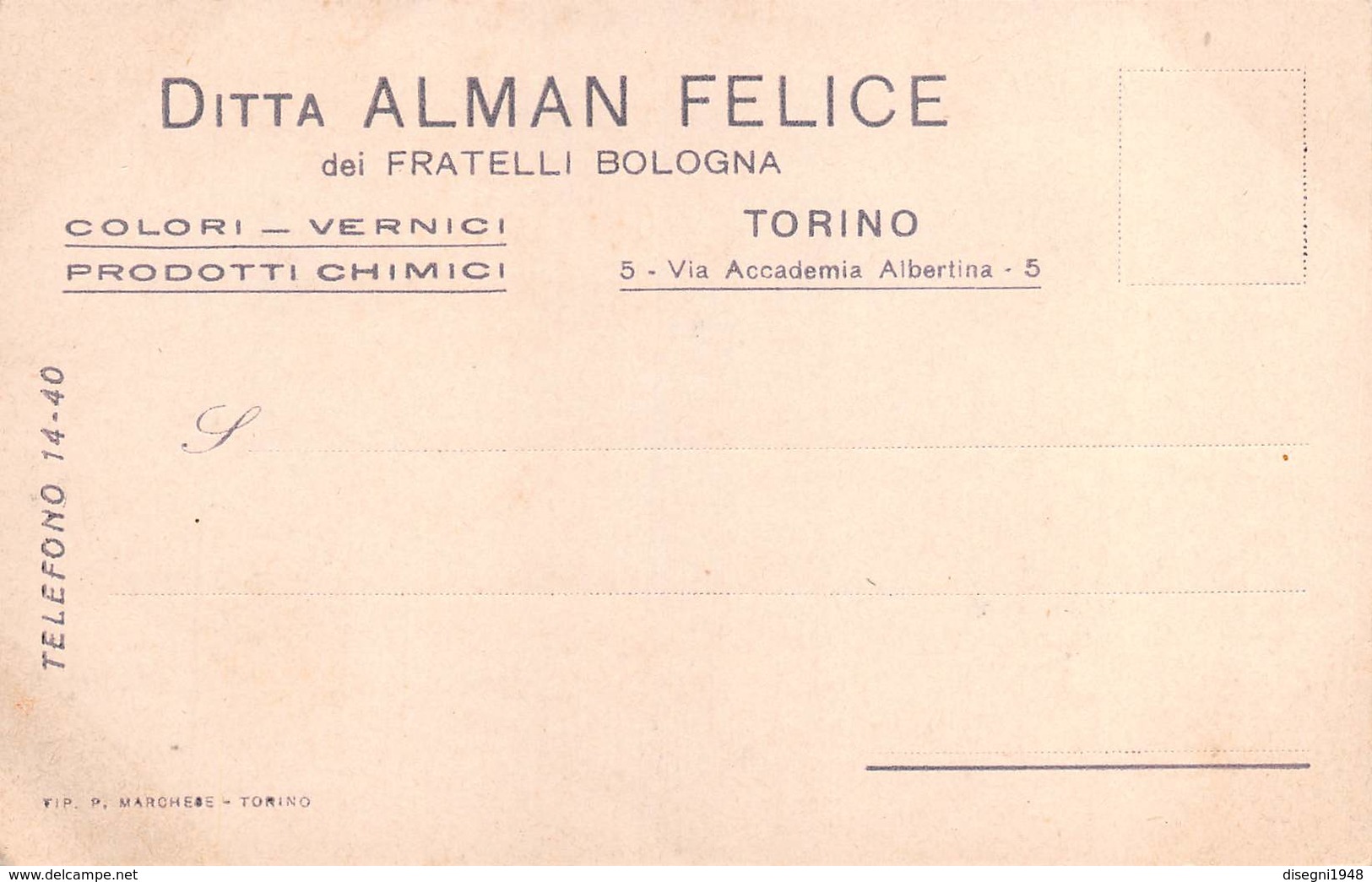 08513 "DITTA ALMAN FELICE DEI FRATELLI BOLOGNA - COLORI, VERNICI, PROD. CHIMICI - TORINO" CART. ORIG. NON SPED. - Händler