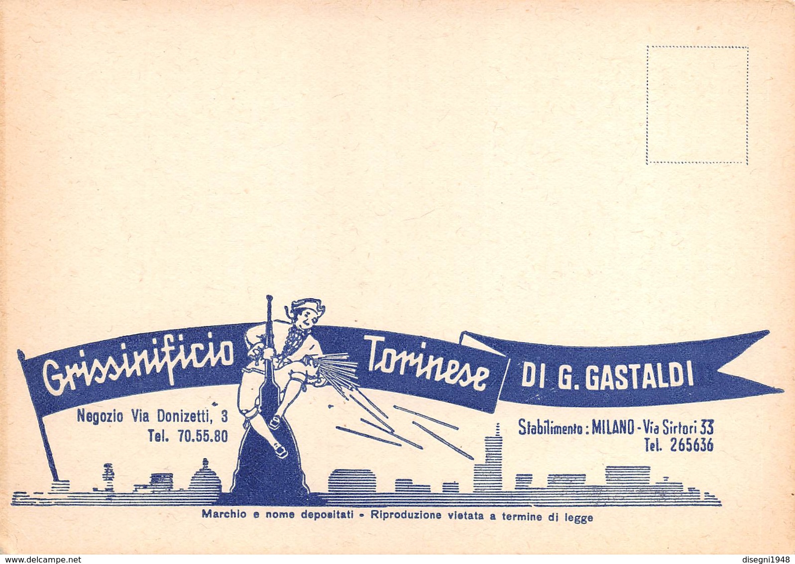 08514 "GRISSINIFICIO TORINESE DI G. GASTALDI - MILANO" CART. ORIG. NON SPED. - Marchands