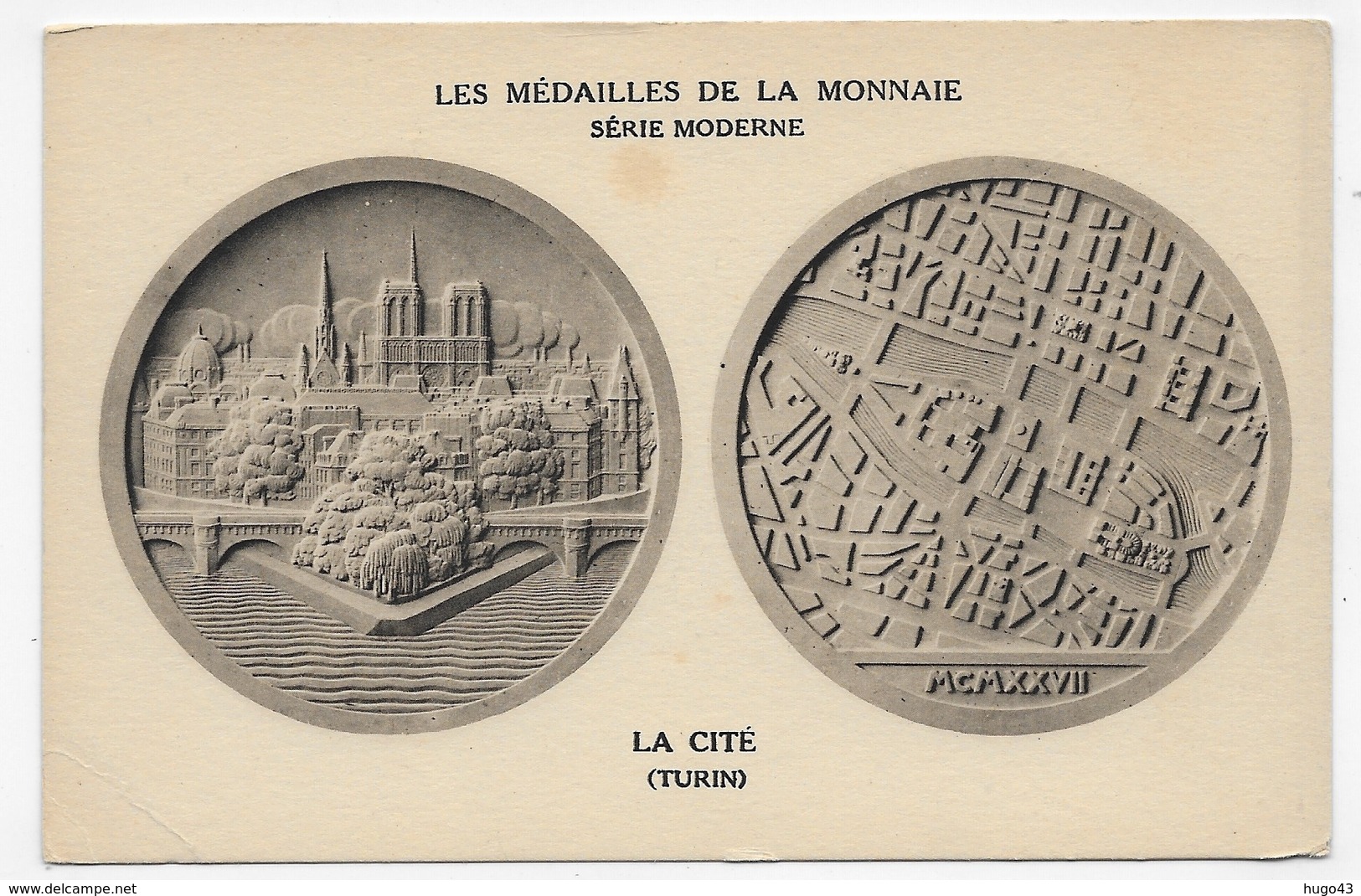 LES MEDAILLES DE LA MONNAIE - LA CITE - TURIN - PLI EN BAS A GAUCHE ET LEGER MANQUE MATIERE AU DOS - CPA NON VOYAGEE 75 - Monedas (representaciones)