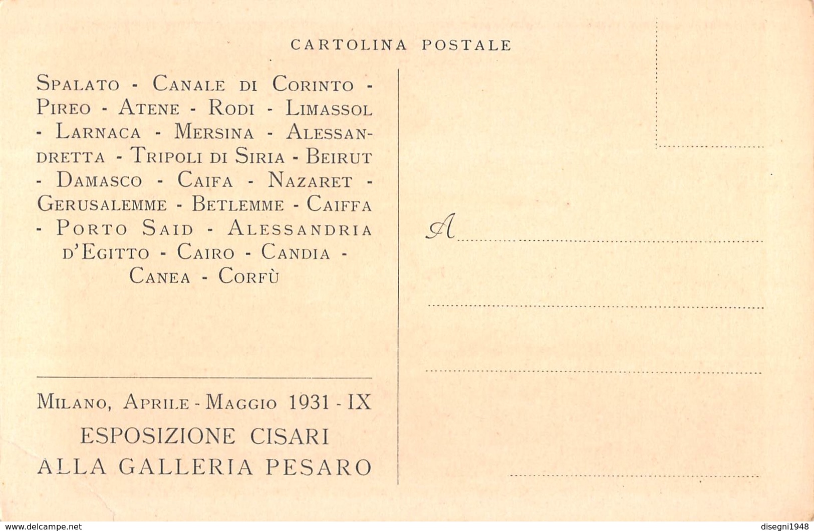 08515 "ESPOSIZIONE CISARI ALLA GALLERIA PESARO - MILANO APRILE / MAGGIO 1931 - XIX" CART. ORIG. NON SPED. - Esposizioni