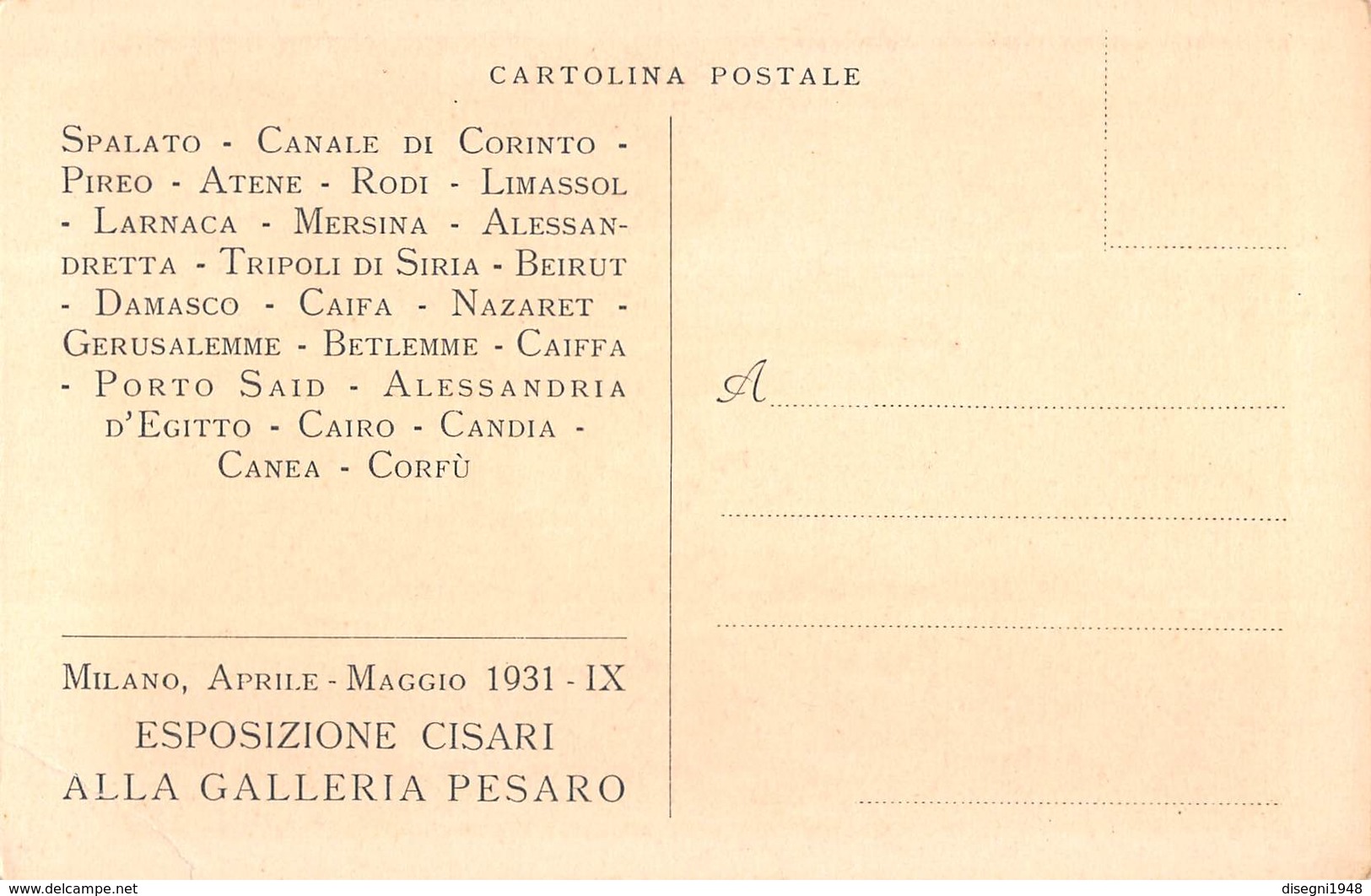 08515 "ESPOSIZIONE CISARI ALLA GALLERIA PESARO - MILANO APRILE / MAGGIO 1931 - XIX" CART. ORIG. NON SPED. - Exposiciones