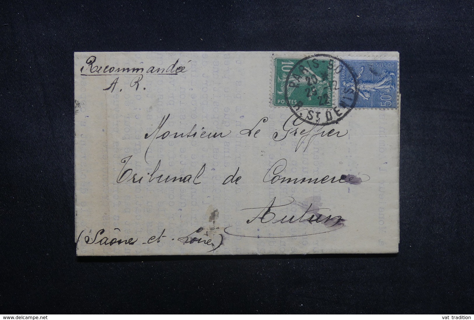 FRANCE - Enveloppe De Paris En Recommandé AR Pour Autun En 1922, Affranchissement Semeuses - L 39409 - 1921-1960: Modern Period