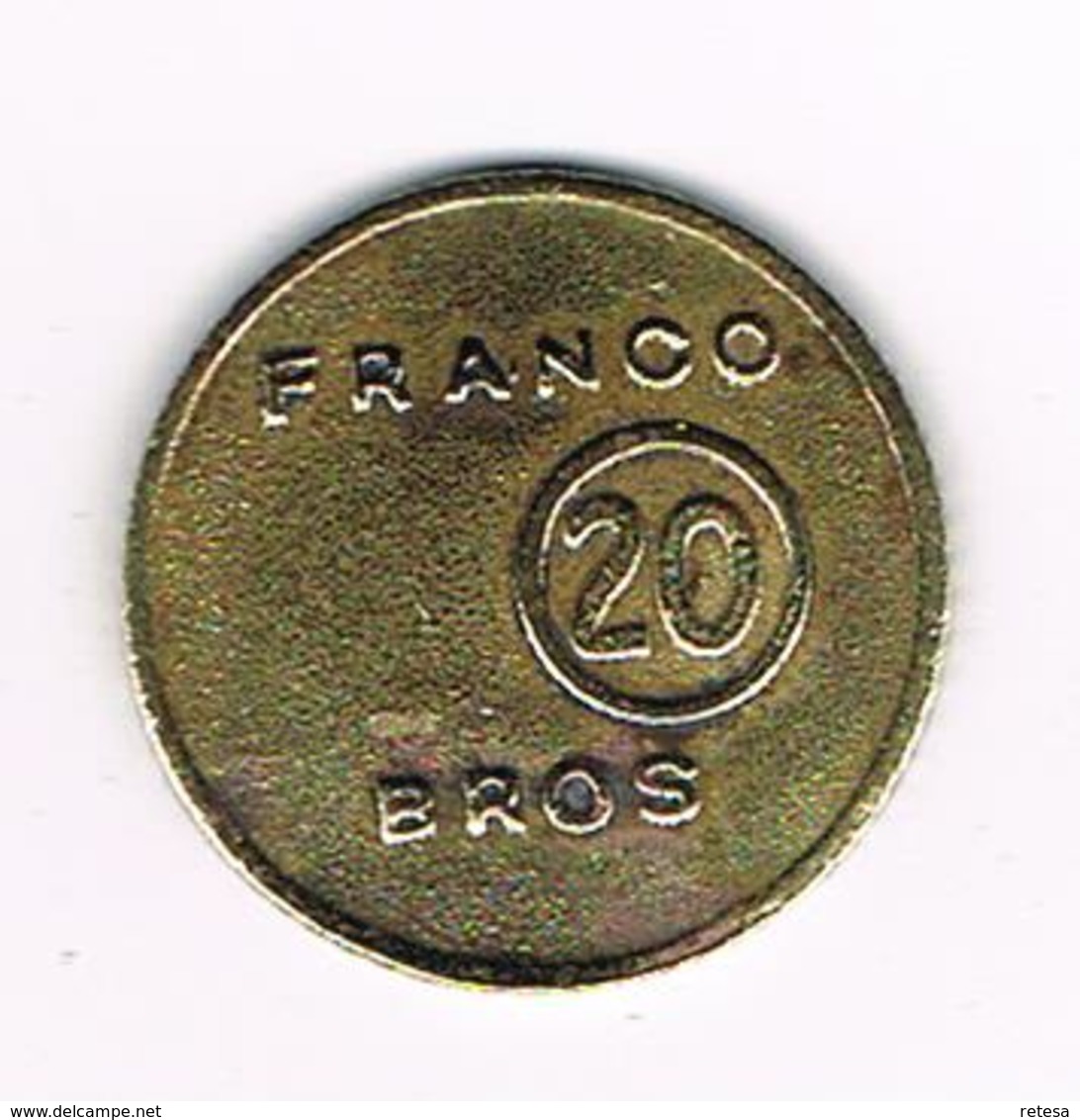 //  PHILIPINNES  TOKEN  FRANCO BROS 20 - RECORD CENTER 20 Circa 1940 - Professionnels / De Société