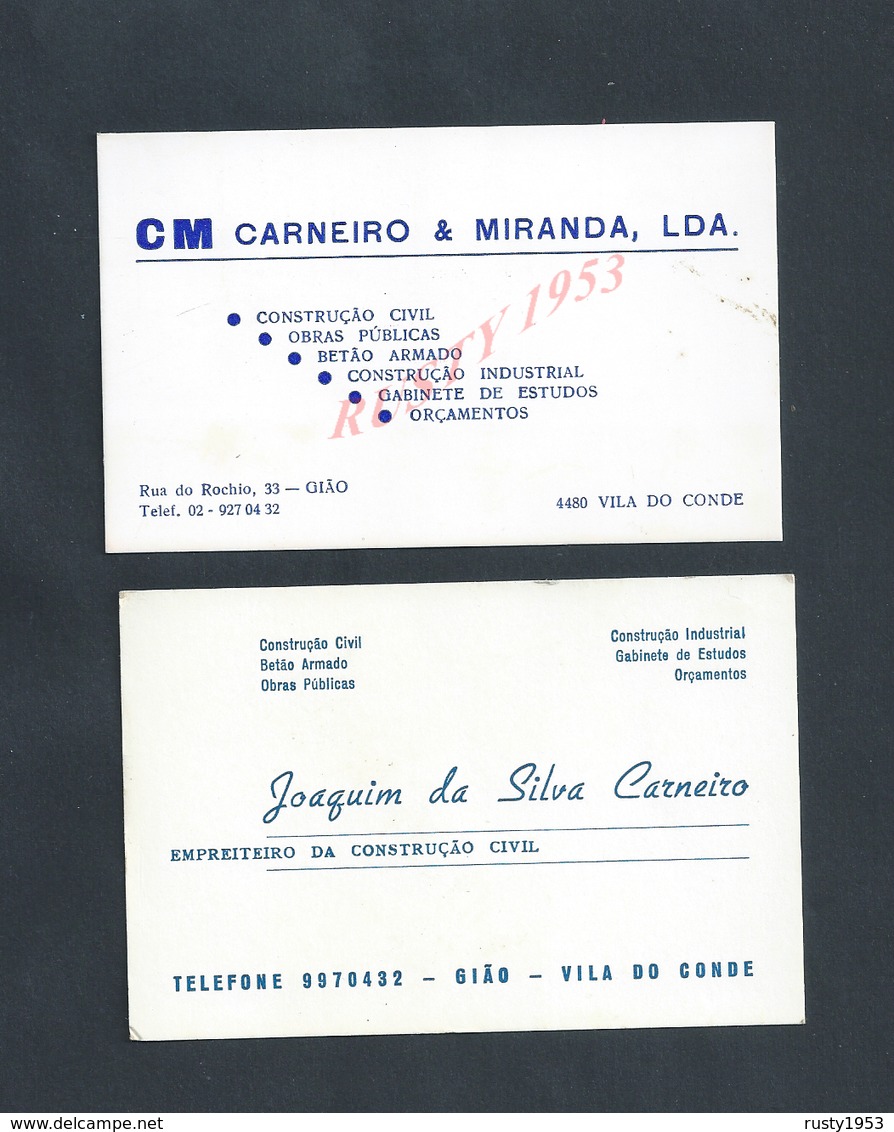 PORTUGAL CDV 2 CARTES DE VISITE CM CARNEIRO MAÇONNERIE GIAO VILA DO CONDE : - Visitenkarten