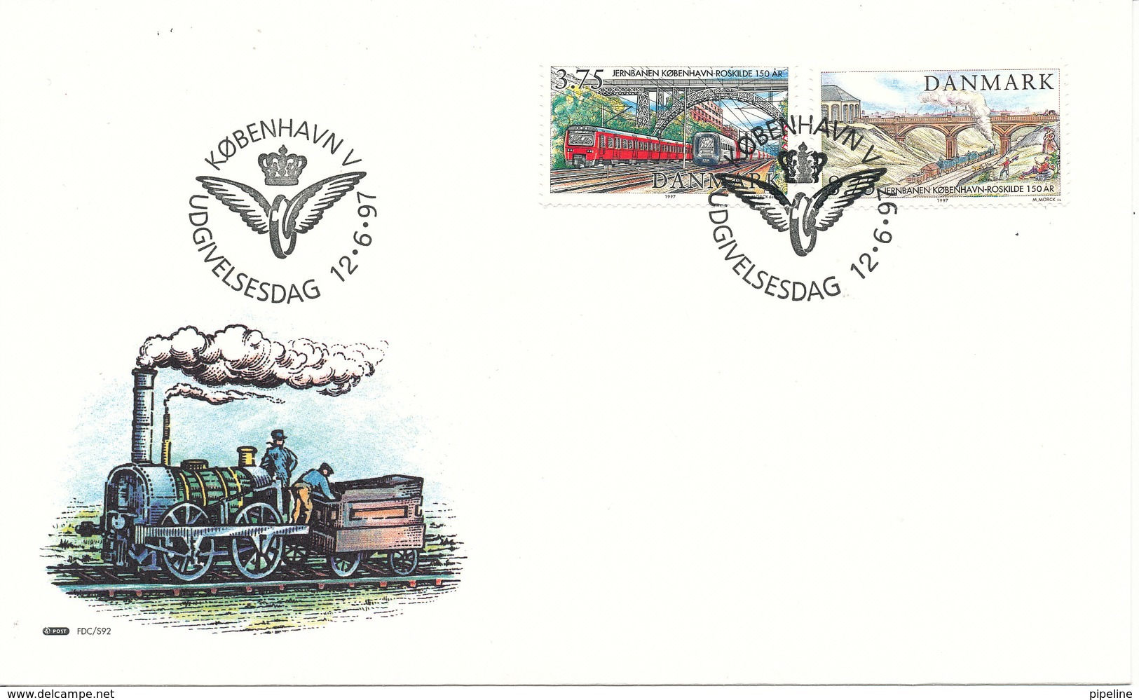 Denmark FDC 12-6-1997 Complete Set Railroad Copenhagen - Roskilde With Nice Cachet Locomotive - FDC