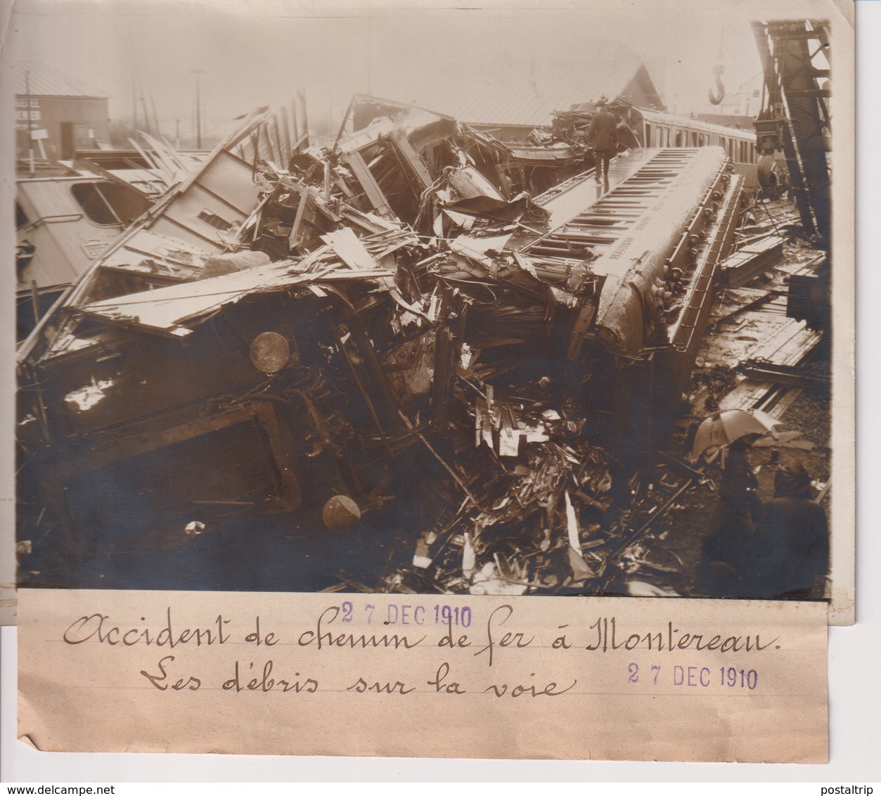 ACCIDENT DE CHEMIN DE FER MONTREAU LES DÉRIVES SUR LA VOIE 18*13CM Maurice-Louis BRANGER PARÍS (1874-1950) - Trenes