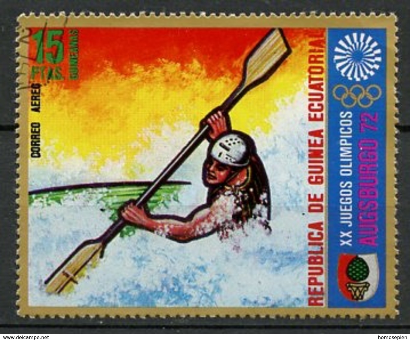 Guinée équatoriale - Guinea Poste Aérienne 1972 Y&T N°PA5-15p - Michel N°F62 (o) - 15p Kayak - Guinée Equatoriale