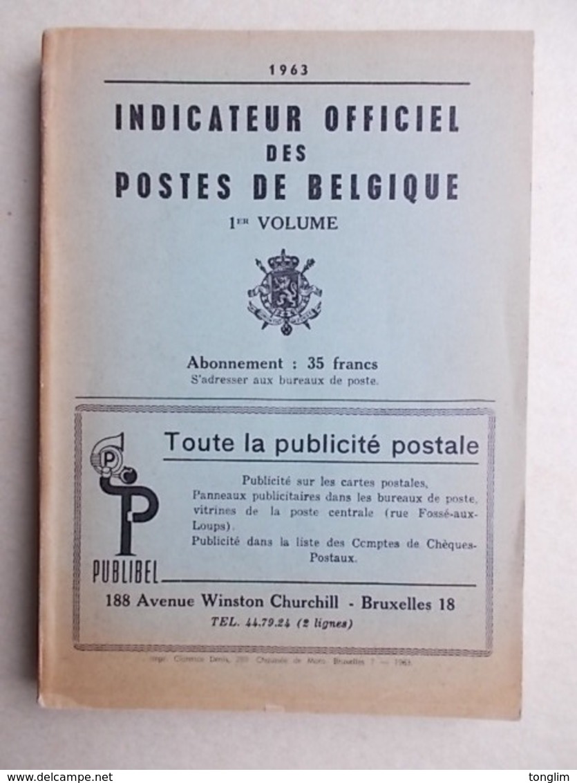 INDICATEUR OFFICIEL DES POSTES  DE BELGIQUE - Postal Rates