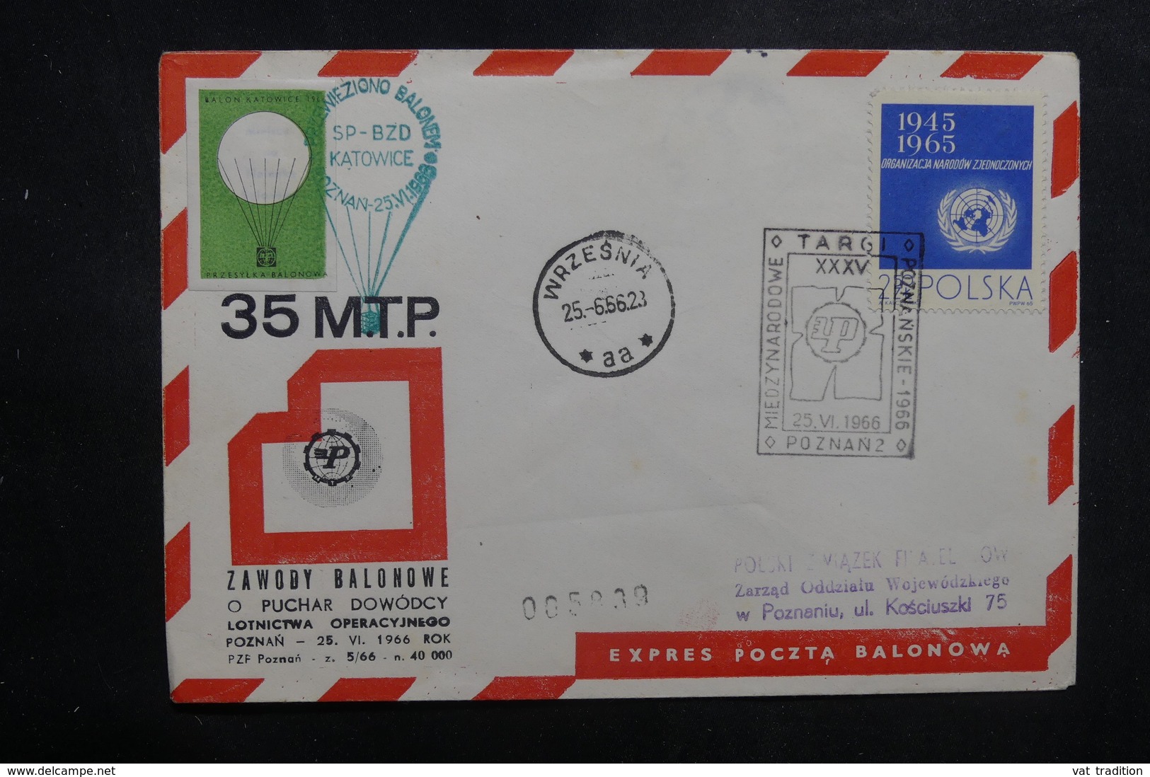 POLOGNE - Enveloppe Par Ballon En 1966 , Cachet, Affranchissement Et Vignette Plaisants - L 39449 - Lettres & Documents