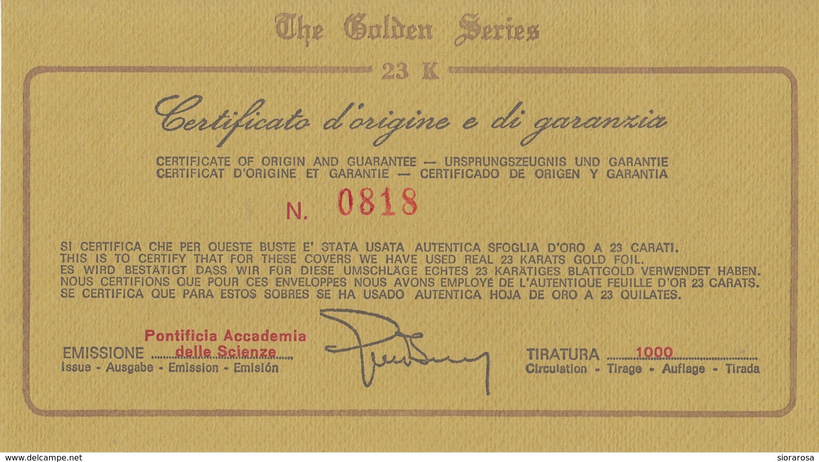 Vaticano 1986 Uf. 800 Accademia Scienze Prime Die Golden Series Con Certificato - Altri & Non Classificati