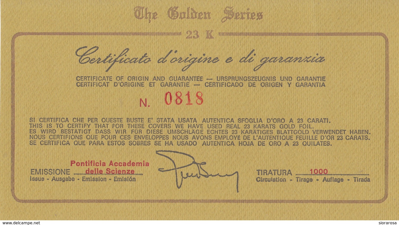 Vaticano 1986 Uf. 801 Accademia Scienze Prime Die Golden Series Con Certificato - Altri & Non Classificati