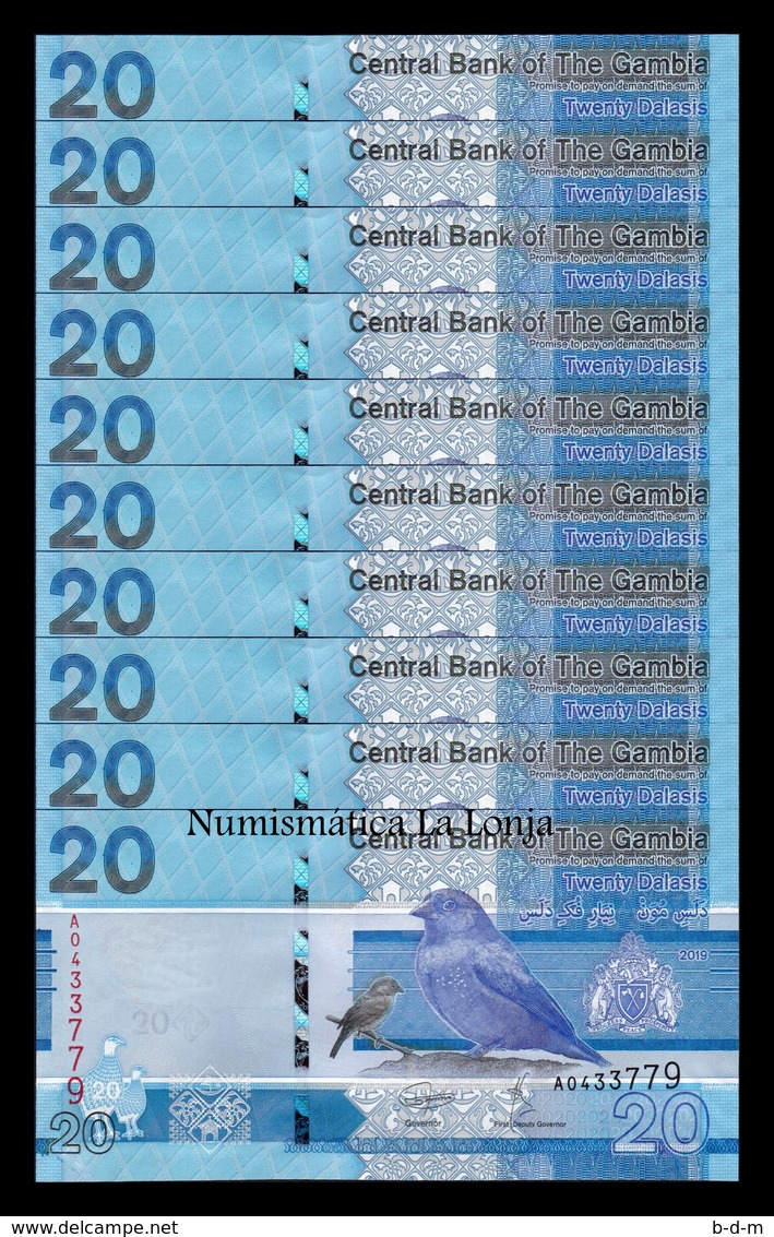 Gambia Lot Bundle 10 Banknotes 20 Dalasis 2019 Pick New SC UNC - Gambie