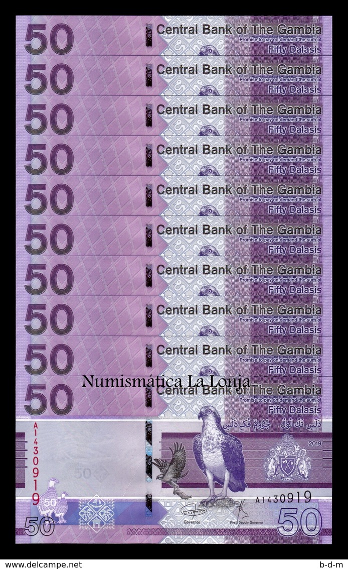 Gambia Lot Bundle 10 Banknotes 50 Dalasis 2019 Pick New SC UNC - Gambia