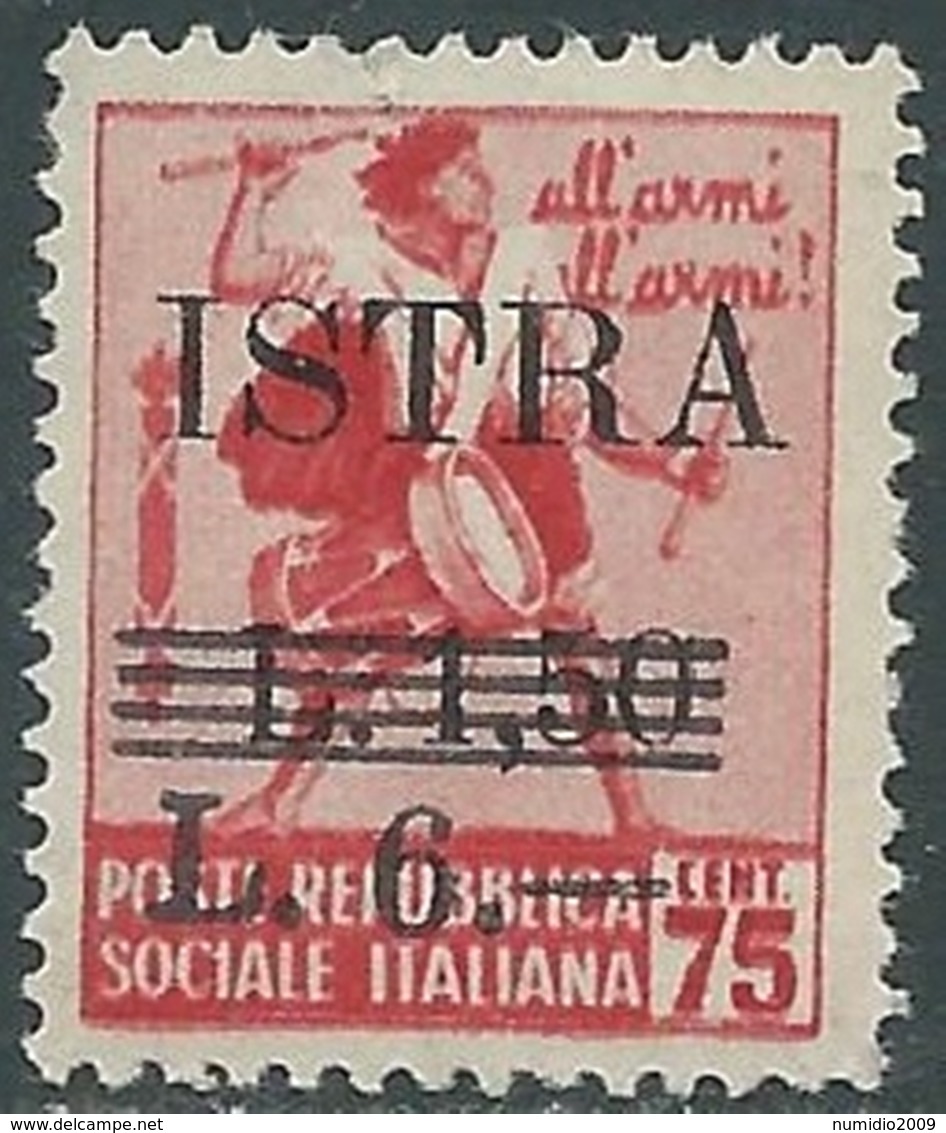 1945 OCCUPAZIONE JUGOSLAVA ISTRIA POLA 6 SU 1,50 LIRE SU 75 CENT MNH ** - UR33 - Joegoslavische Bez.: Istrië