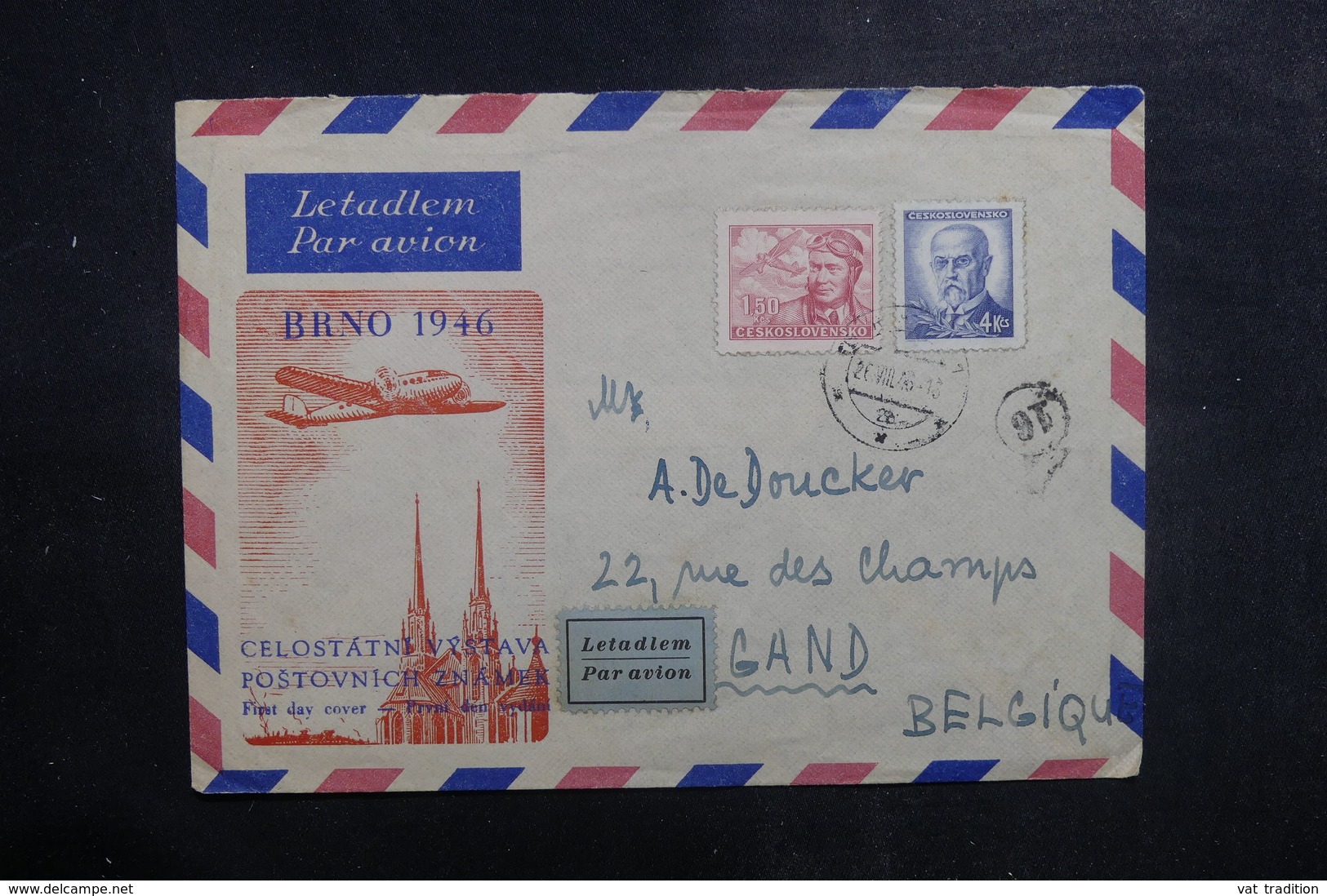 TCHÉCOSLOVAQUIE - Enveloppe FDC En 1946 Pour La Belgique - Aviation - L 39467 - FDC