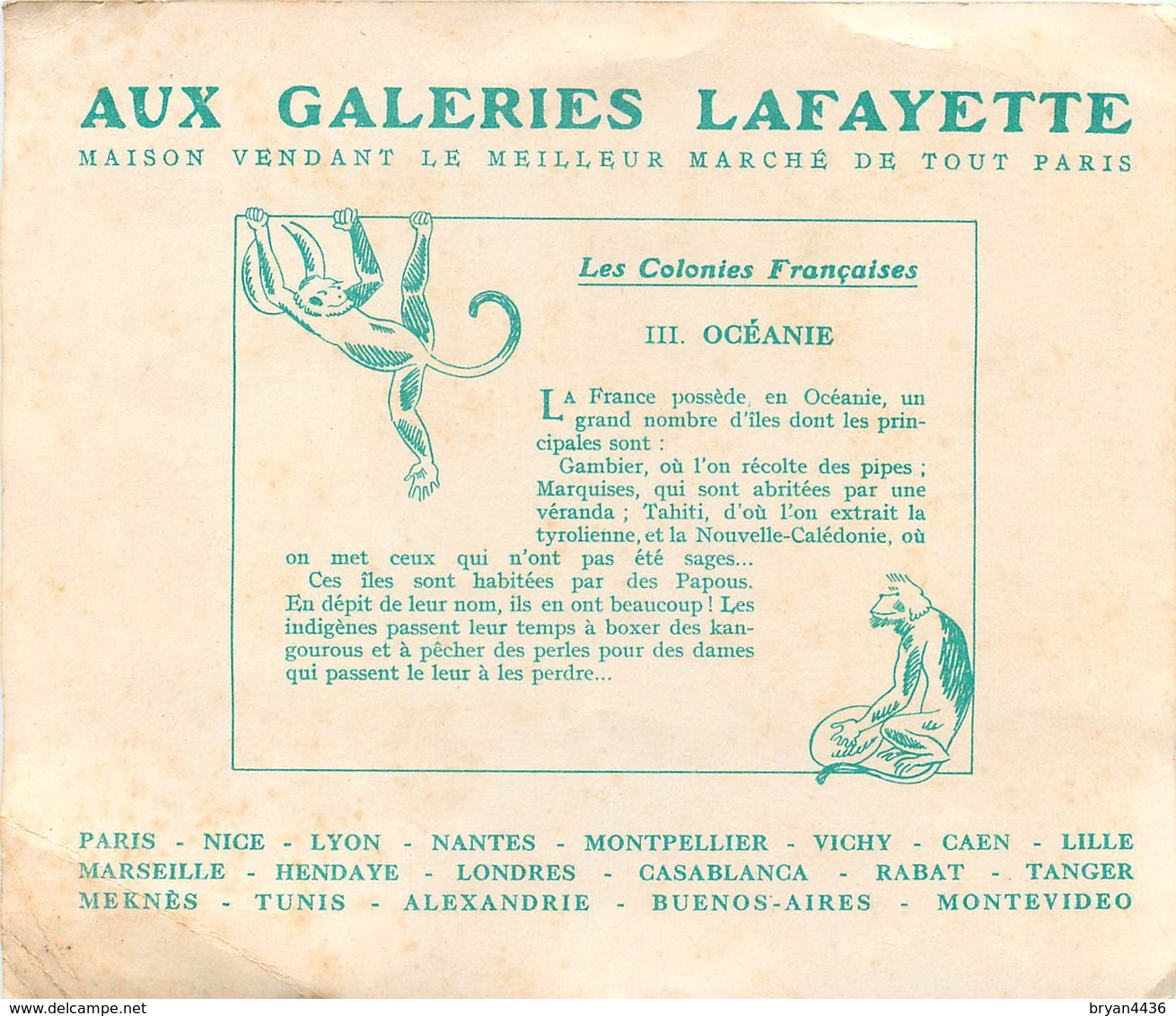 BUVARD - "GALERIES LAFAYETTE" - LES COLONIES FRANCAISES "L'OCEANIE" - (16 X 19 Cm)... - G